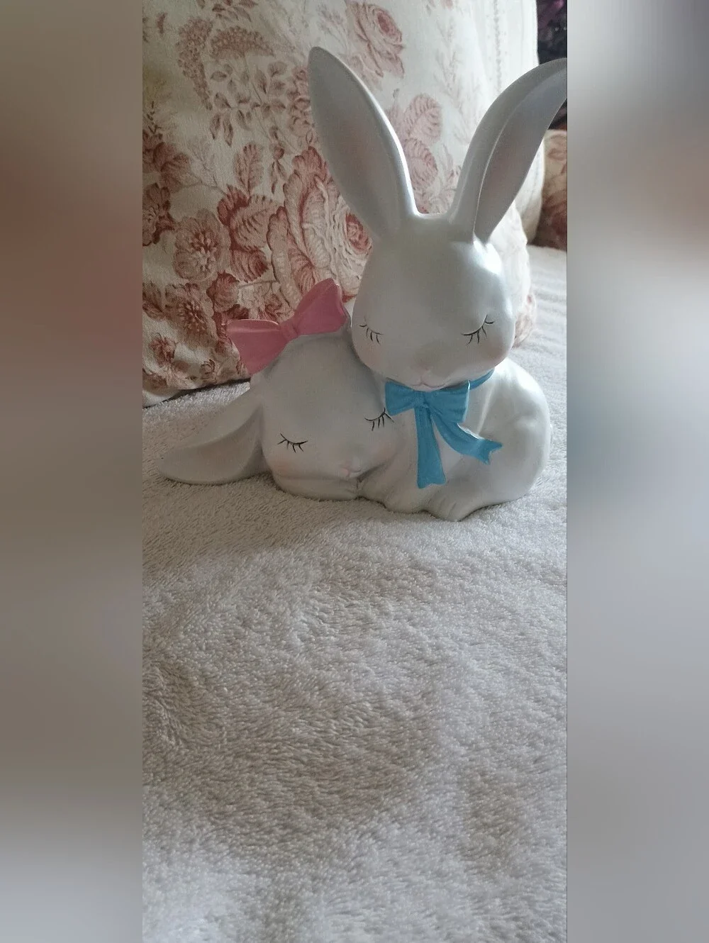 Bunnies Figurine with Blue and Pink Bows